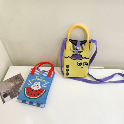 Top Handle Print Knit Crossbody Bag
