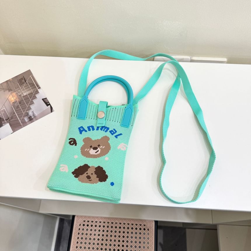 Top Handle Print Knit Crossbody Bag