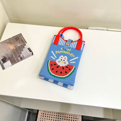 Top Handle Print Knit Crossbody Bag