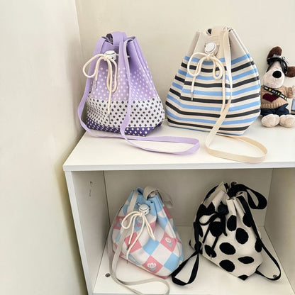 Patterned Drawstring Knit Bucket Bag