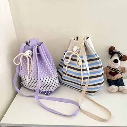 Patterned Drawstring Knit Bucket Bag