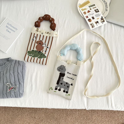 Top Donut Handle Cartoon Print Knit Crossbody Bag
