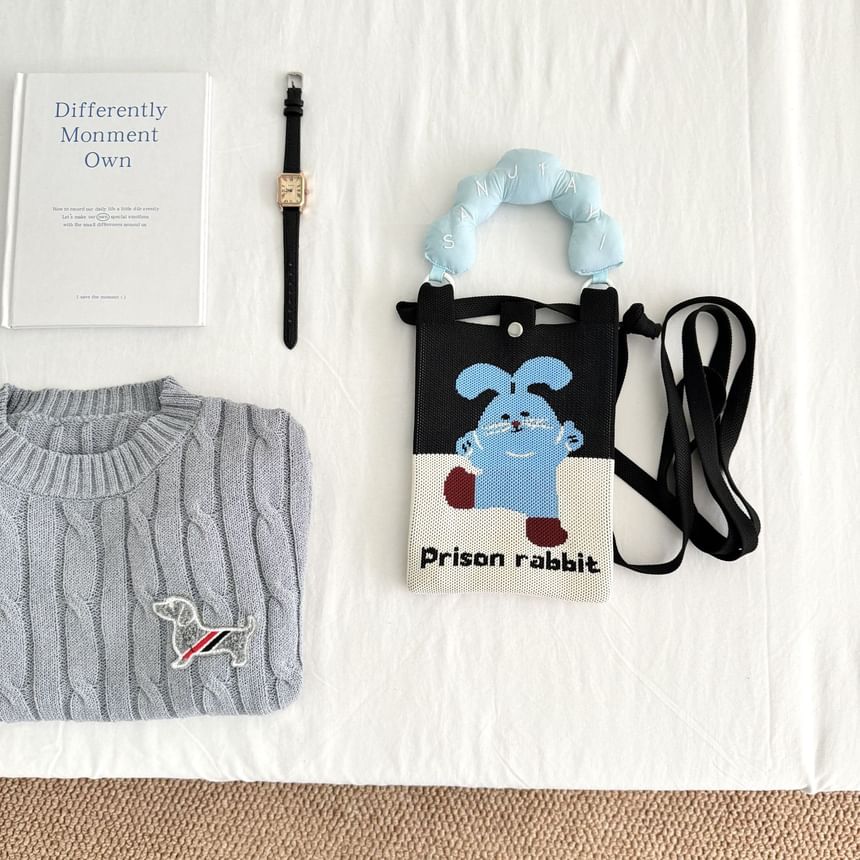 Top Donut Handle Cartoon Print Knit Crossbody Bag