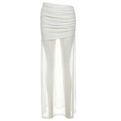 Ruched Mesh Maxi Pencil Skirt with Panel