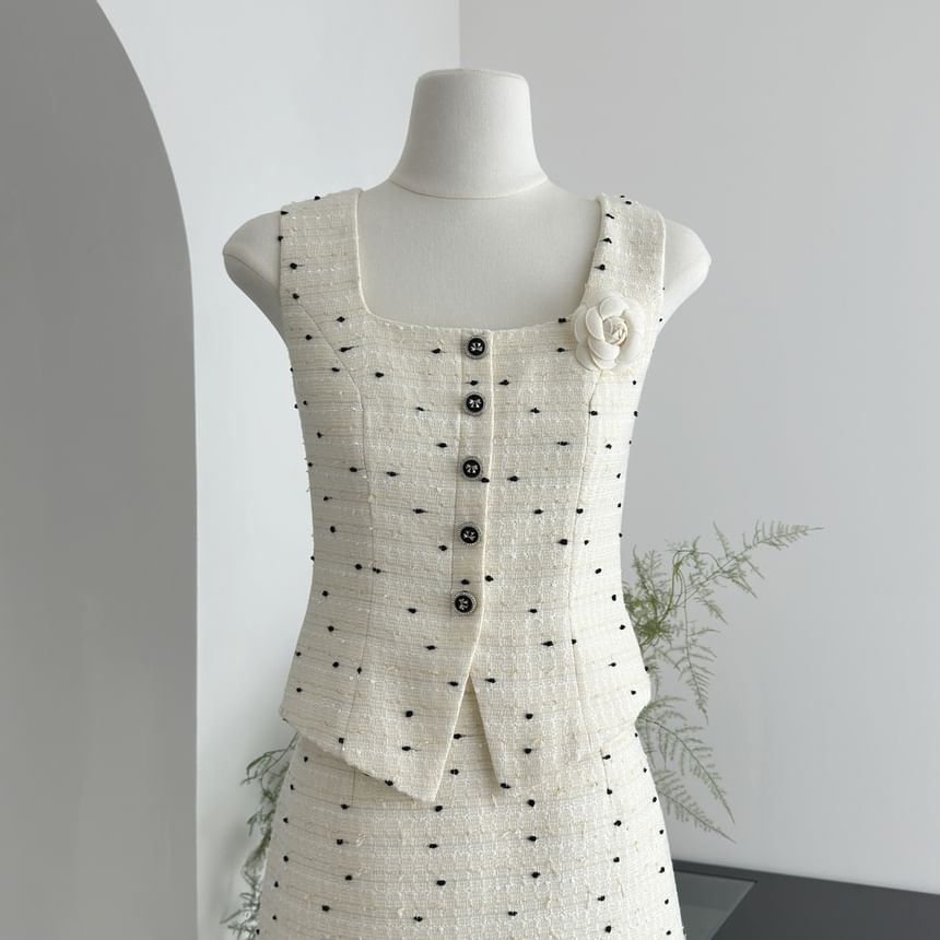 Tweed Vest and High-Waist Mini Skirt Set