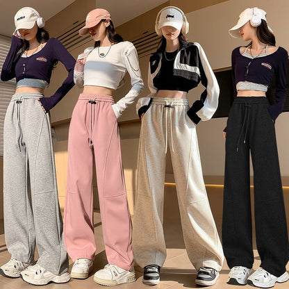 Drawstring Waist Plain Wide Leg Sweatpants