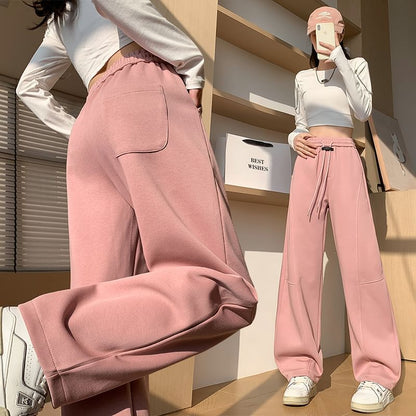 Drawstring Waist Plain Wide Leg Sweatpants