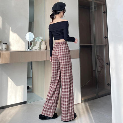 High Waist Plaid Wide Leg Pants