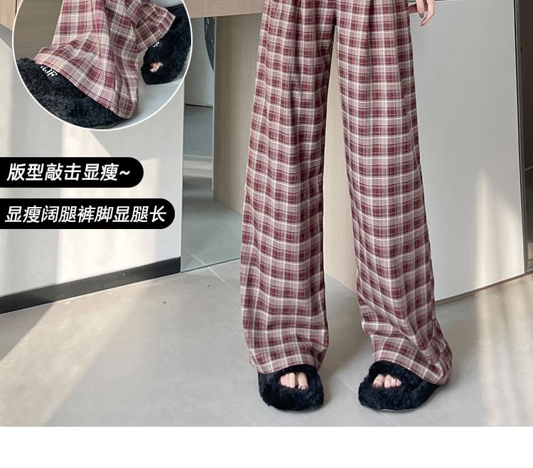 High Waist Plaid Wide Leg Pants