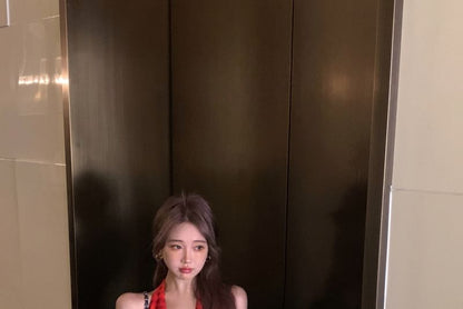 Halter V-Neck Dotted Smock Dress