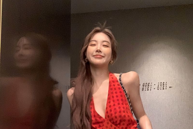 Halter V-Neck Dotted Smock Dress