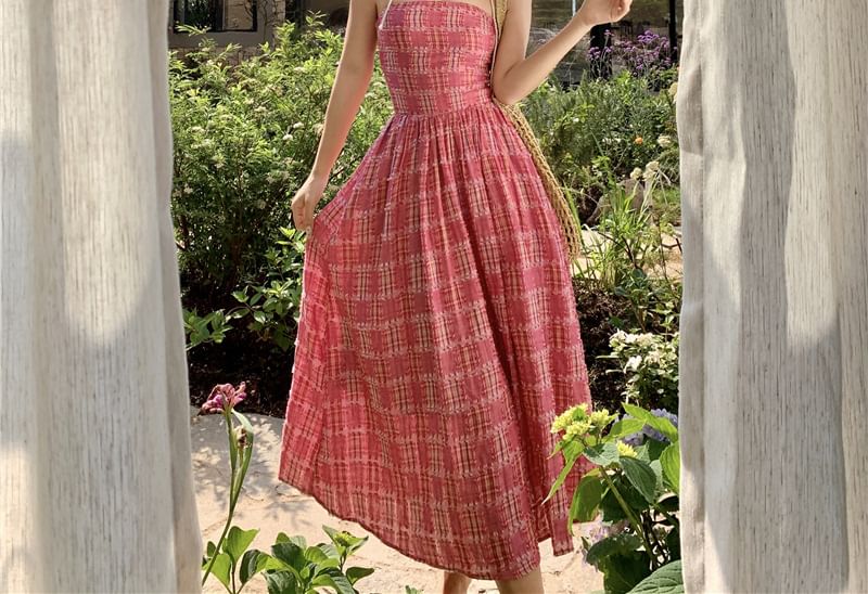 Strapless Plaid Maxi A-Line Dress