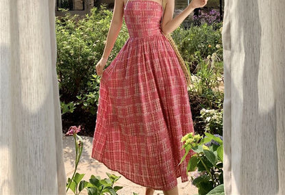 Strapless Plaid Maxi A-Line Dress
