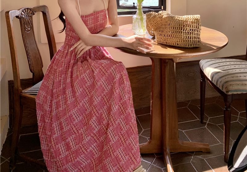 Strapless Plaid Maxi A-Line Dress