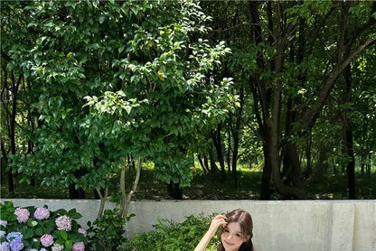 Spaghetti Strap Plain Ruffle Cutout Slit Maxi A-Line Dress