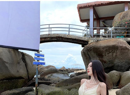 Spaghetti Strap V-Neck Plain Slit Ruched Panel Lace Maxi A-Line Dress