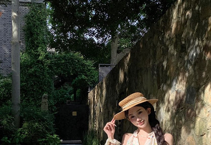 Halter V-Neck Dotted Mini A-Line Dress