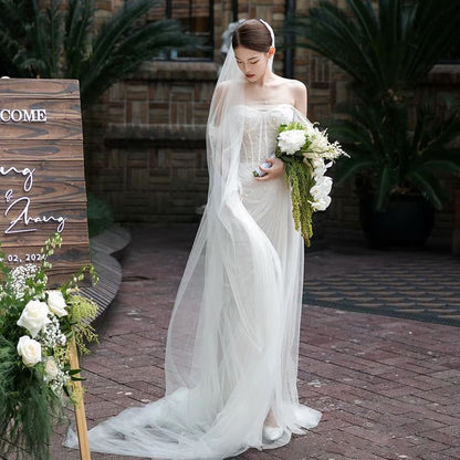 Beaded Off-Shoulder Mesh Wedding Gown Corset Sheath