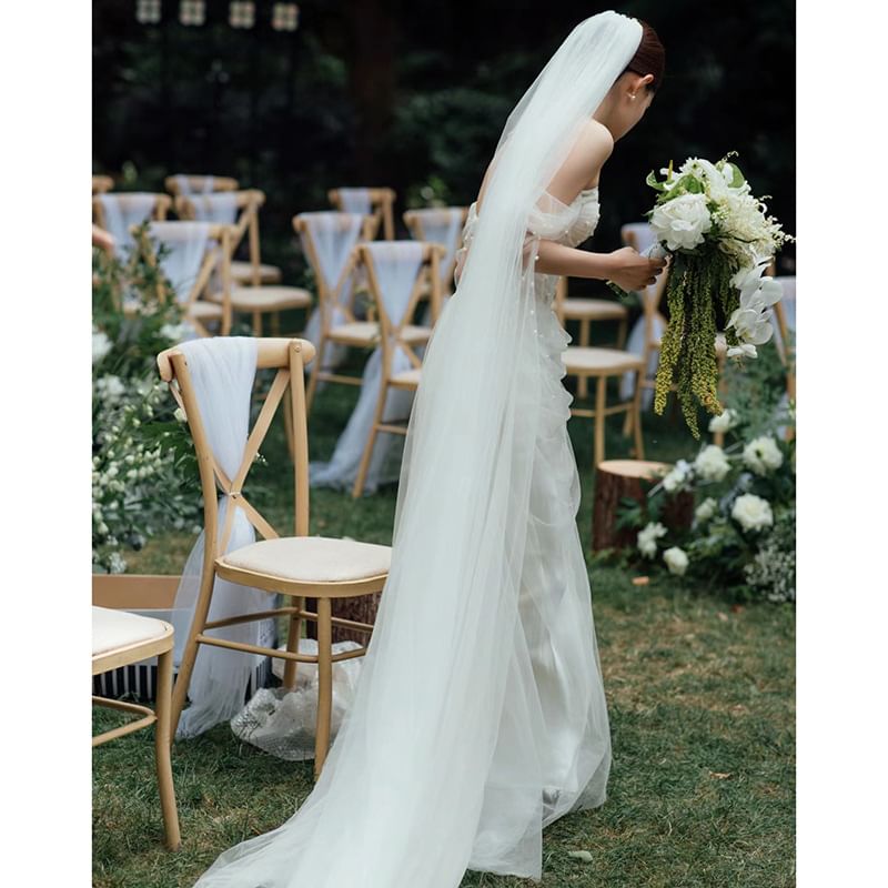 Beaded Off-Shoulder Mesh Wedding Gown Corset Sheath