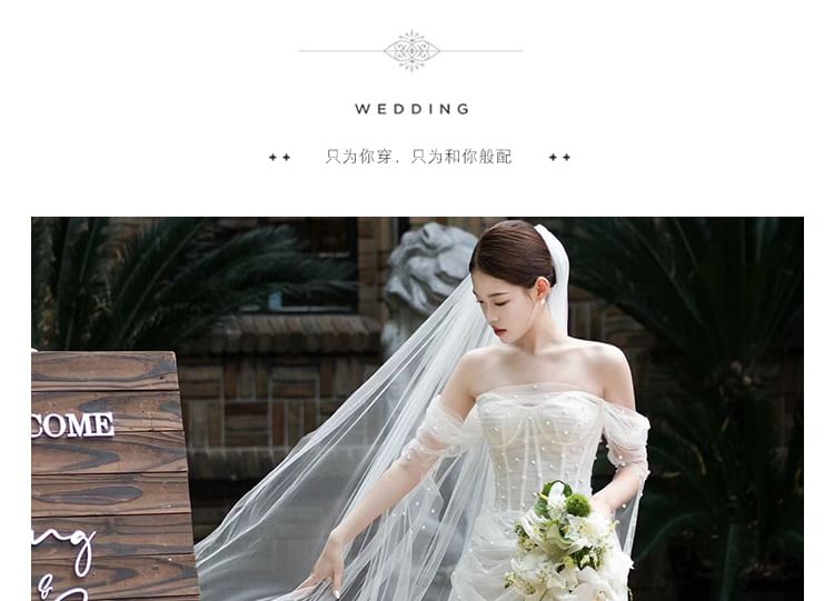 Beaded Off-Shoulder Mesh Wedding Gown Corset Sheath