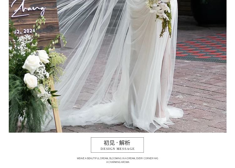 Beaded Off-Shoulder Mesh Wedding Gown Corset Sheath