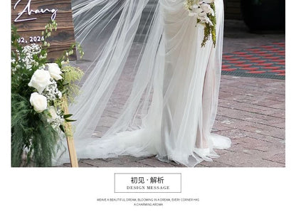 Beaded Off-Shoulder Mesh Wedding Gown Corset Sheath