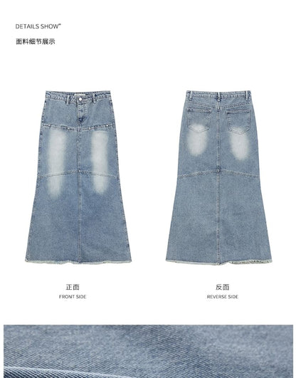 Elevated Waist Faded Denim Maxi Slim Skirt
