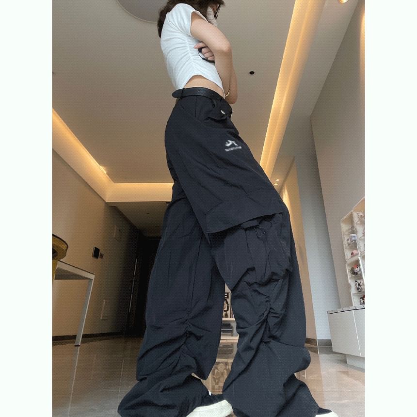 High Waist Plain Pocket Loose-Fit Wide-Leg Cargo Pants