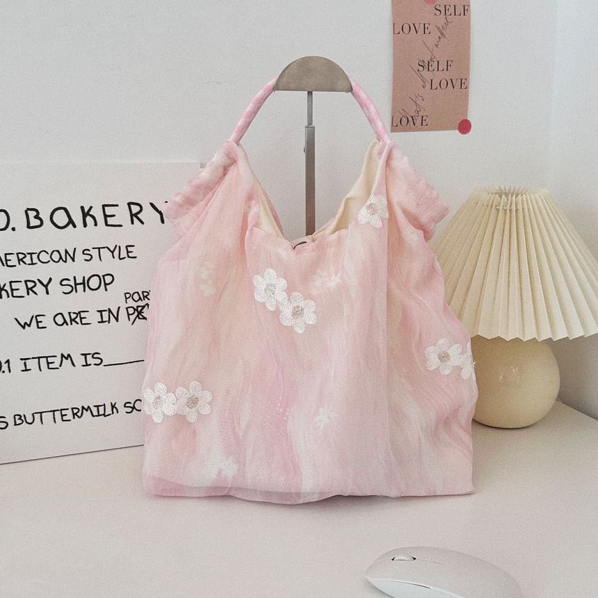 Flower Embroidered Shopper Bag