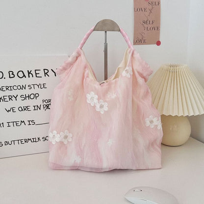 Flower Embroidered Shopper Bag