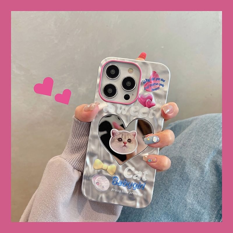 Cat Heart Mirrored Phone Case