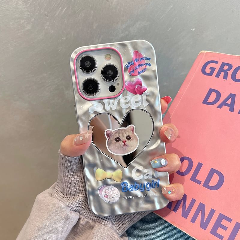 Cat Heart Mirrored Phone Case