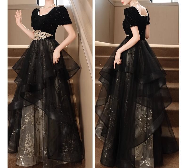 V-Neck Tiered Tulle A-Line Evening Gown (Various Designs)