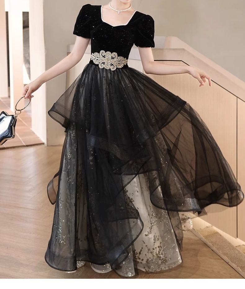 V-Neck Tiered Tulle A-Line Evening Gown (Various Designs)