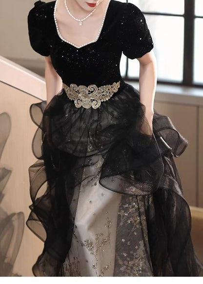V-Neck Tiered Tulle A-Line Evening Gown (Various Designs)