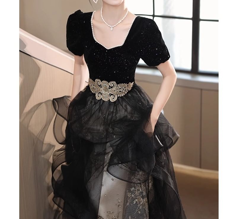 V-Neck Tiered Tulle A-Line Evening Gown (Various Designs)