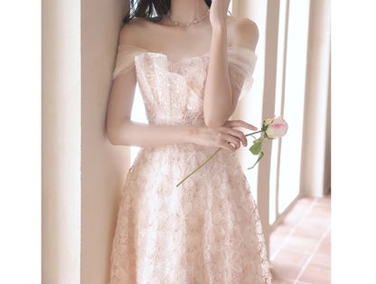 Off-The-Shoulder Floral Embroidered A-Line Evening Gown