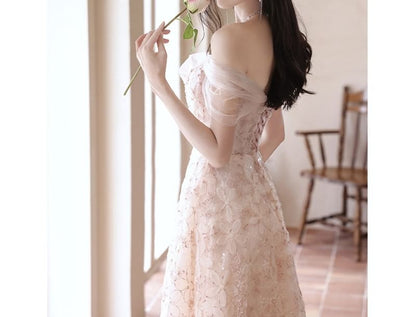 Off-The-Shoulder Floral Embroidered A-Line Evening Gown