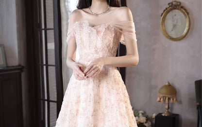 Off-The-Shoulder Floral Embroidered A-Line Evening Gown