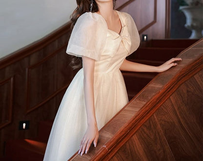 Short Sleeve V-Neck Sequin A-Line Evening Gown