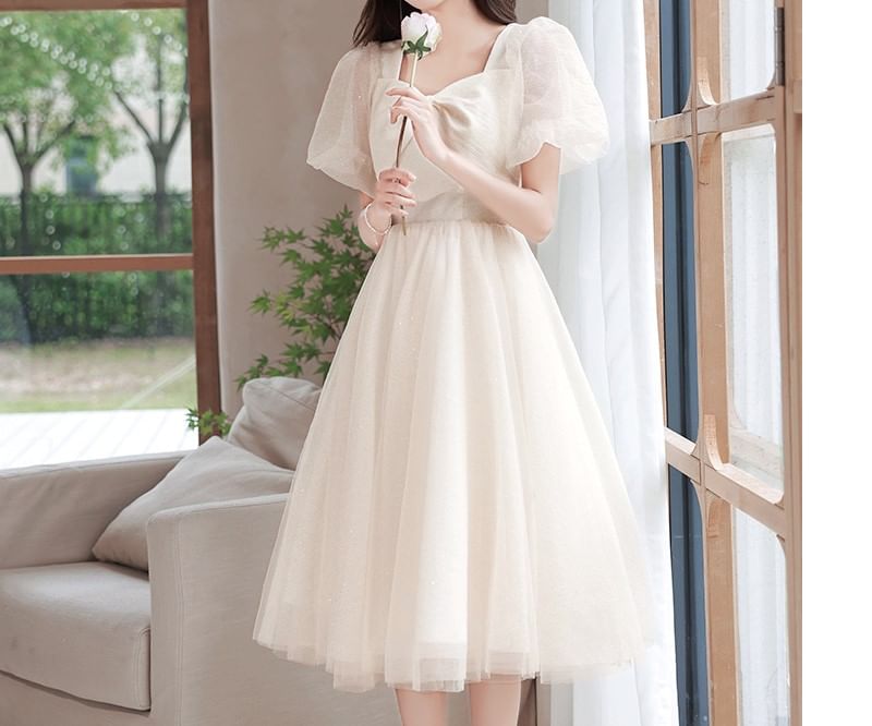 Short Sleeve V-Neck Sequin A-Line Evening Gown