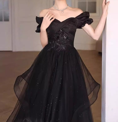 Short Sleeve Square Neck A-Line Evening Gown