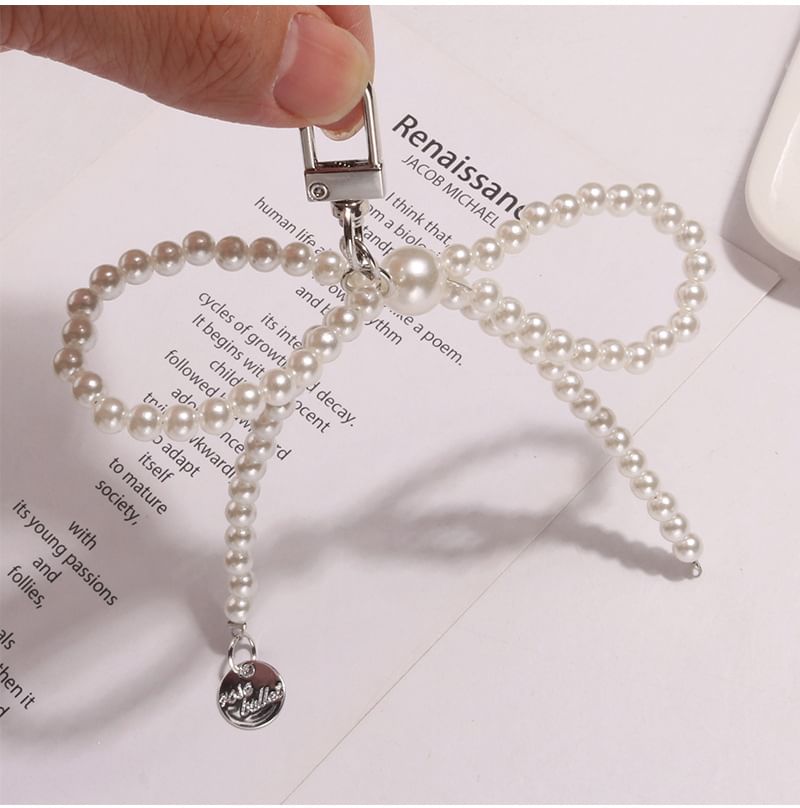 Bow Faux Pearl Bag Charm Keyring