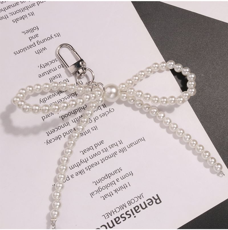 Bow Faux Pearl Bag Charm Keyring