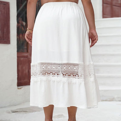 Plus Size Lace Trim Midi A-Line Skirt