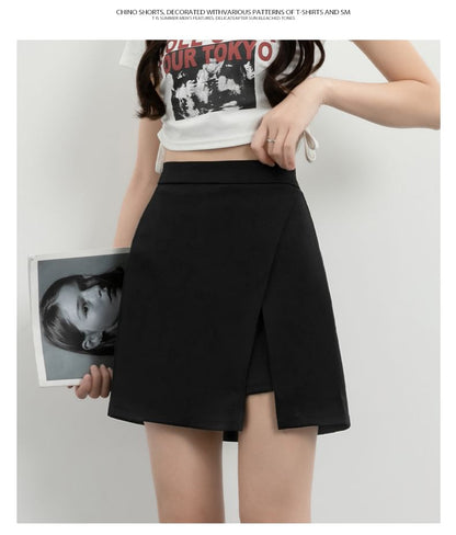 High-Waist Slit A-Line Skirt with Various Designs