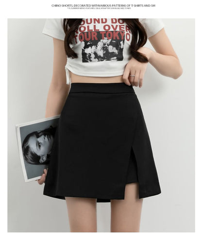 High-Waist Slit A-Line Skirt with Various Designs
