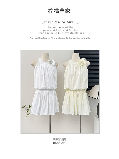 Rosette Halter Bubble Top & Mini Skirt Set