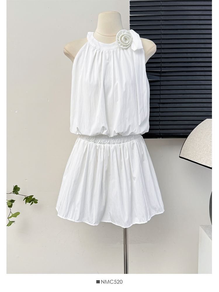 Rosette Halter Bubble Top & Mini Skirt Set
