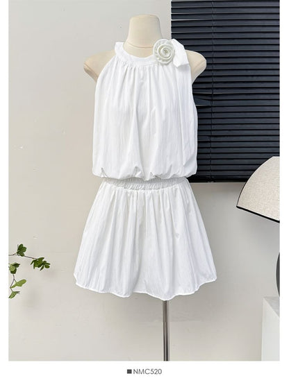 Rosette Halter Bubble Top & Mini Skirt Set